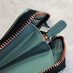 Radley London  Black and Teal Leather Wallet Rose Gold Hardware NWT